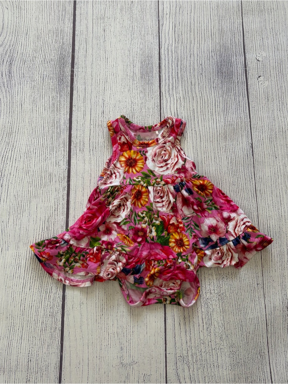 Posh Peanut Pink Floral Ruffle Bodysuit Bamboo Dress Size 0-3 months